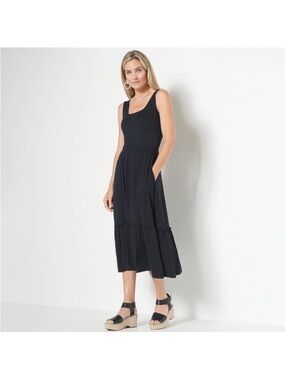 J Jason Wu Solid Knit Ruffle Midi Dress- BLACK Size 2X